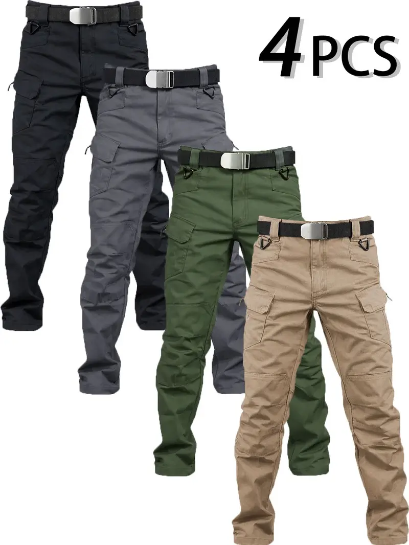 4-Pack Men's Lightweight Cargo Pants – Durable Zippered Pockets, Straight-Cut, Multi-Color