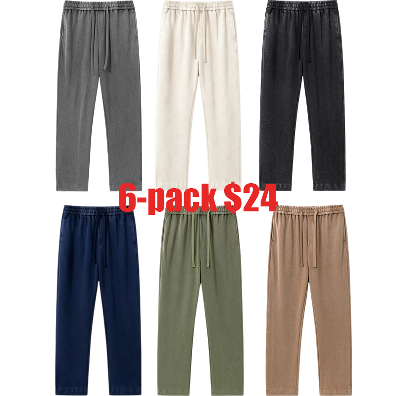 6-Pack Acid Wash Cotton Sweatpants – Solid Color Athletic Casual Sweatpants, All-Season Unisex Lounge Pants