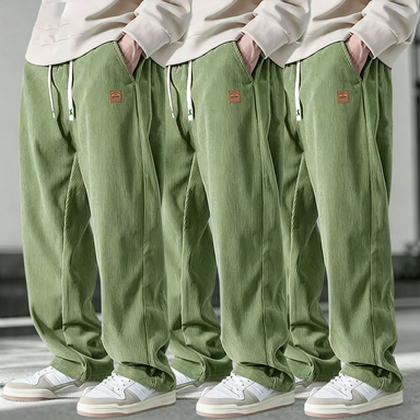 Men's 3-Pack Corduroy Pants – Loose Straight-Leg Drawstring Casual Trousers