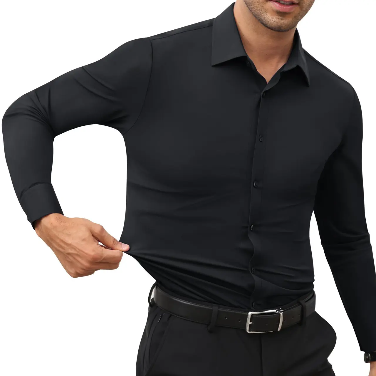 Men's Stretch Dress Shirt – Quick-Dry Anti-Wrinkle Slim Long-Sleeve Business Casual Top, Worldwide Shipping
