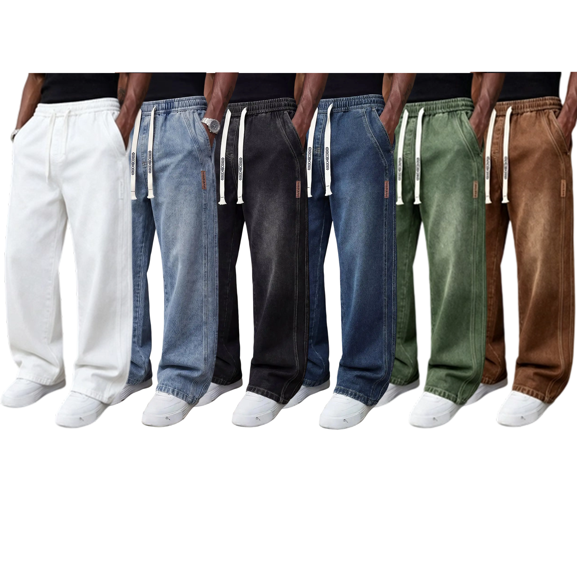 Last Chance! 6 Pieces for $24.9, Today Only! 🔥🔥 Men's Stretch Denim Jeans – Vintage Washed Straight-Leg Drawstring Pull-On Casual Everyday Pants