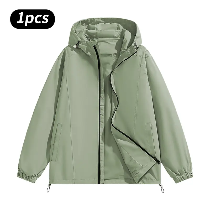 Men's Windproof Waterproof Hooded Jacket – Loose-Fit Outdoor Long-Sleeve Top