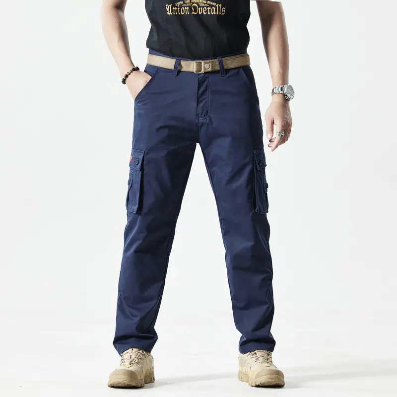 Men's Fitted Utility Khakis – Straight-Leg Solid-Color Multi-Pocket Casual Pants