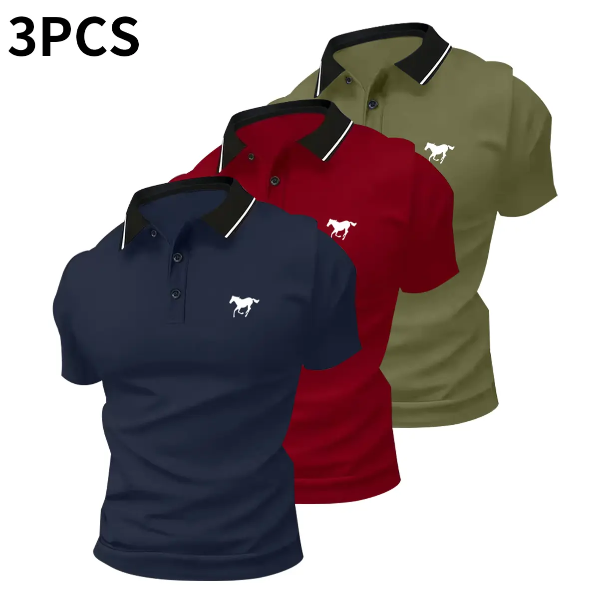 Men’s polo shirt set, casual men’s polo shirt, solid color buttoned basic style