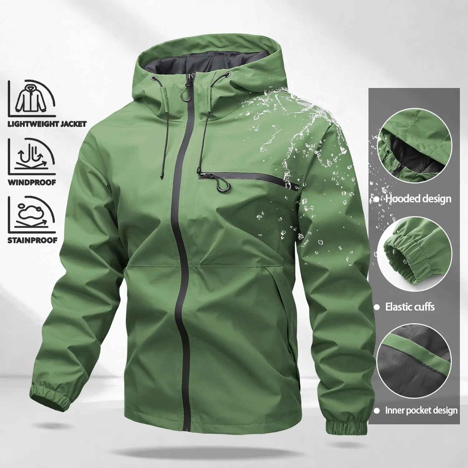 Unisex 4-Pack All-Weather Jacket – Waterproof Windproof Hooded Lightweight Outdoor Coat with Adjustable Cuffs