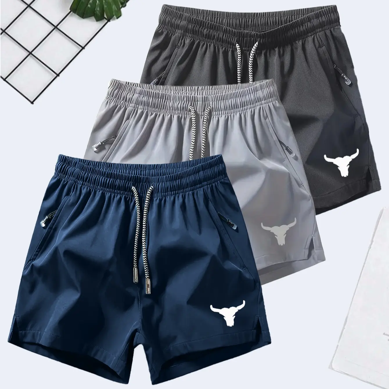6-Pack Men's 4-Inch Above-the-Knee Cow Head Print Running Shorts – Lightweight Quick-Dry Breathable Gym Training Bottoms