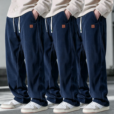 Men's 3-Pack Corduroy Pants – Loose Straight-Leg Drawstring Casual Trousers