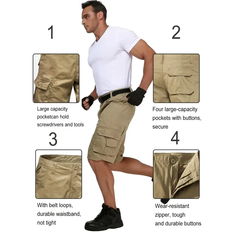 Men's 4-Pack Tactical Cargo Shorts – Multi-Pocket Breathable Outdoor Hiking Shorts