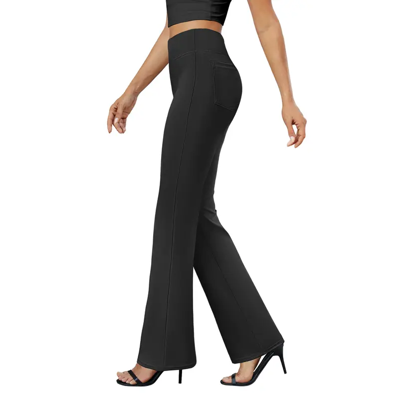 Women's High-Waisted Flared Yoga Pants – Tummy Control with Back Pockets for Office & Everyday