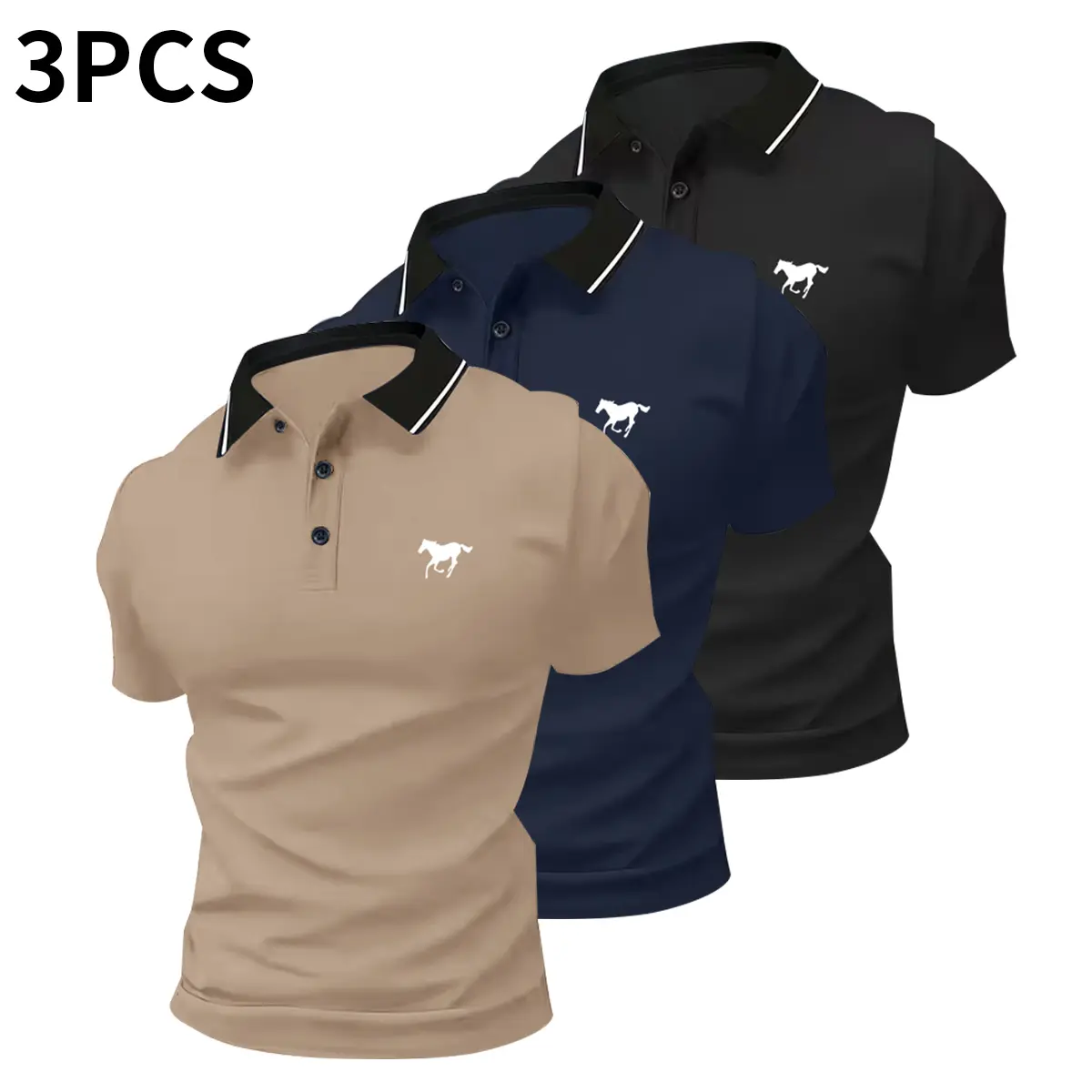 Men’s polo shirt set, casual men’s polo shirt, solid color buttoned basic style