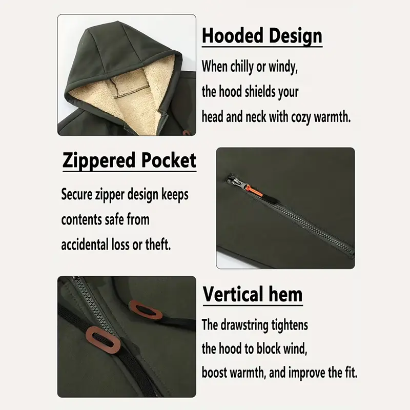 Women's Fleece Hooded Coat – Thick Warm Outerwear with Patch Detailing, Worldwide Shipping