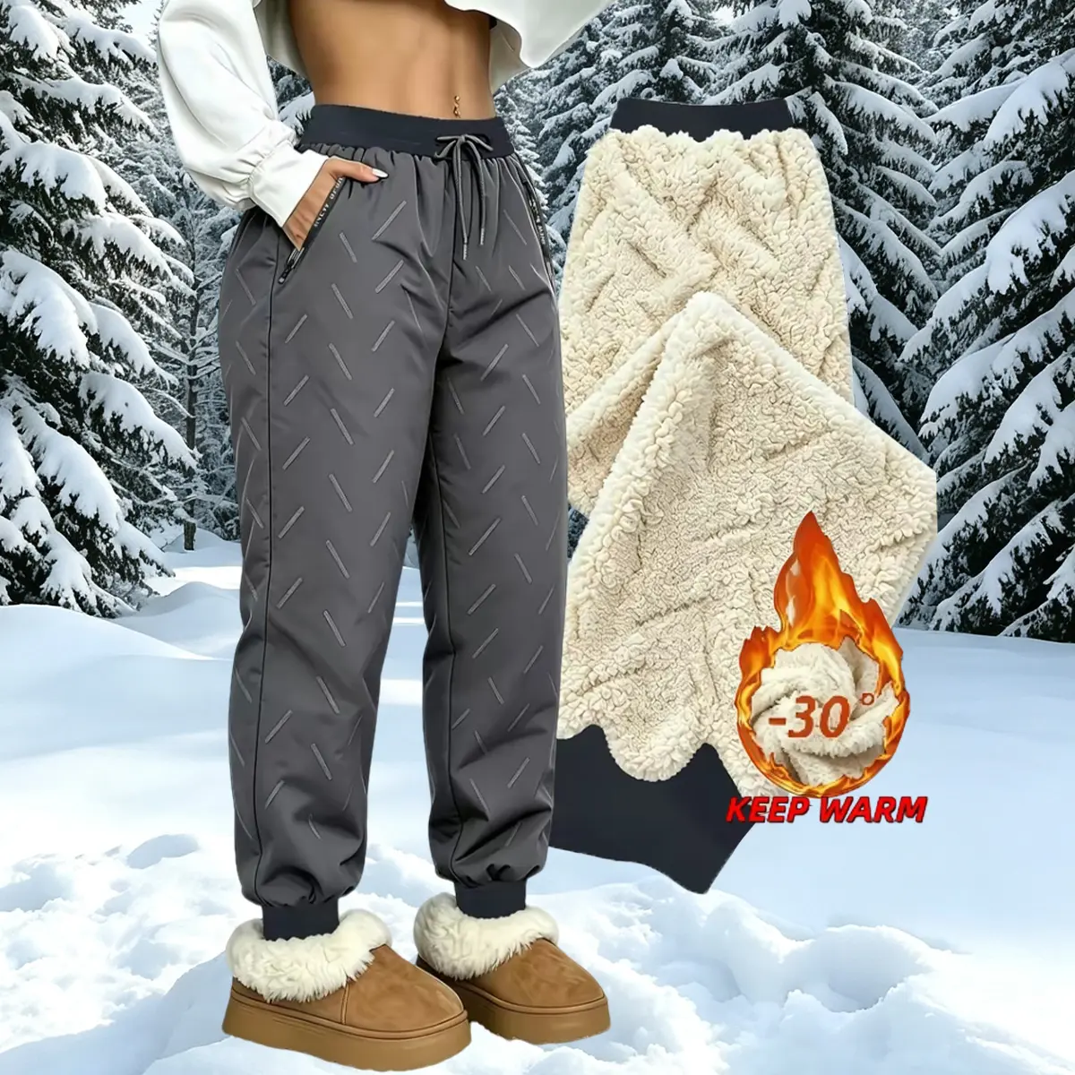 Women's Fleece Jogger Pants – Warm Winter Athletic Pants with Zip Pockets, Worldwide Shipping