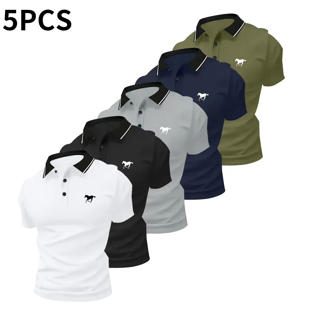 Men’s polo shirt set, casual men’s polo shirt, solid color buttoned basic style