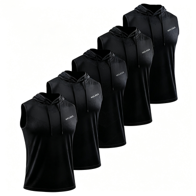 Men's 5-Pack Hooded Athletic Vest – Dry-Fit Sleeveless Workout Tank for Running & Boxing