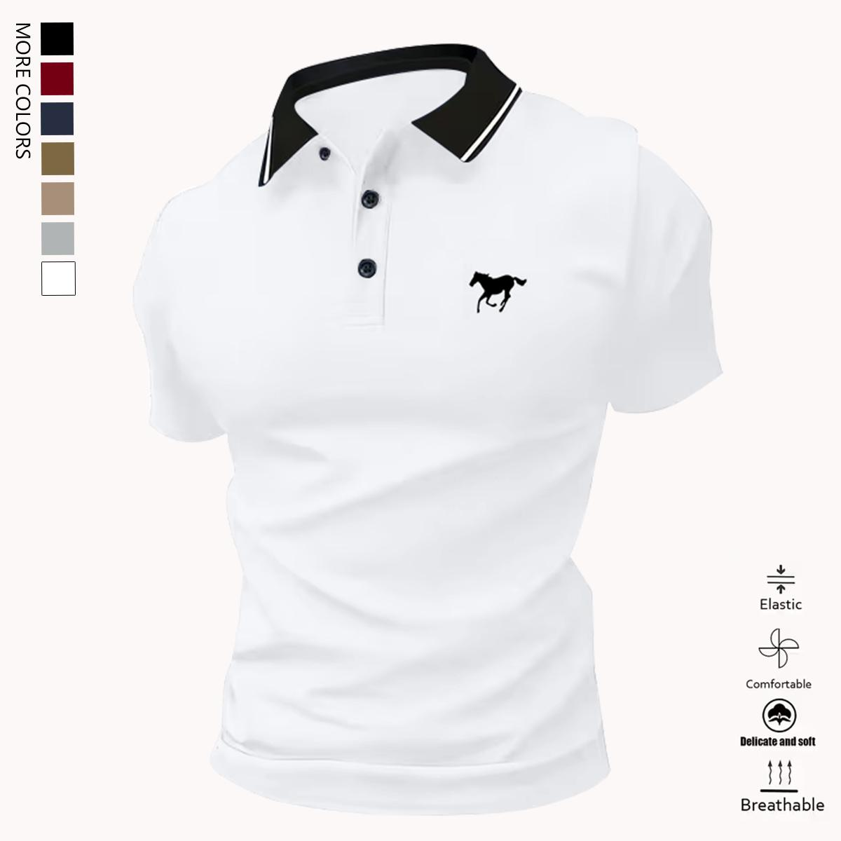 Men’s polo shirt set, casual men’s polo shirt, solid color buttoned basic style