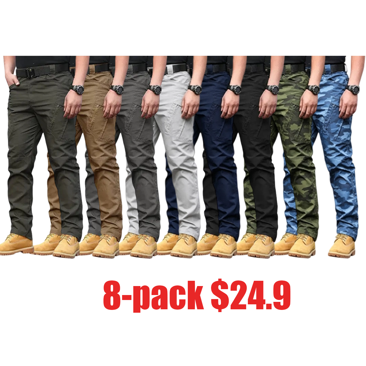 Men's Tactical Cargo Pants – Water-Resistant Tear-Resistant for Hiking Work & Streetwear (Extended Sizes Available)