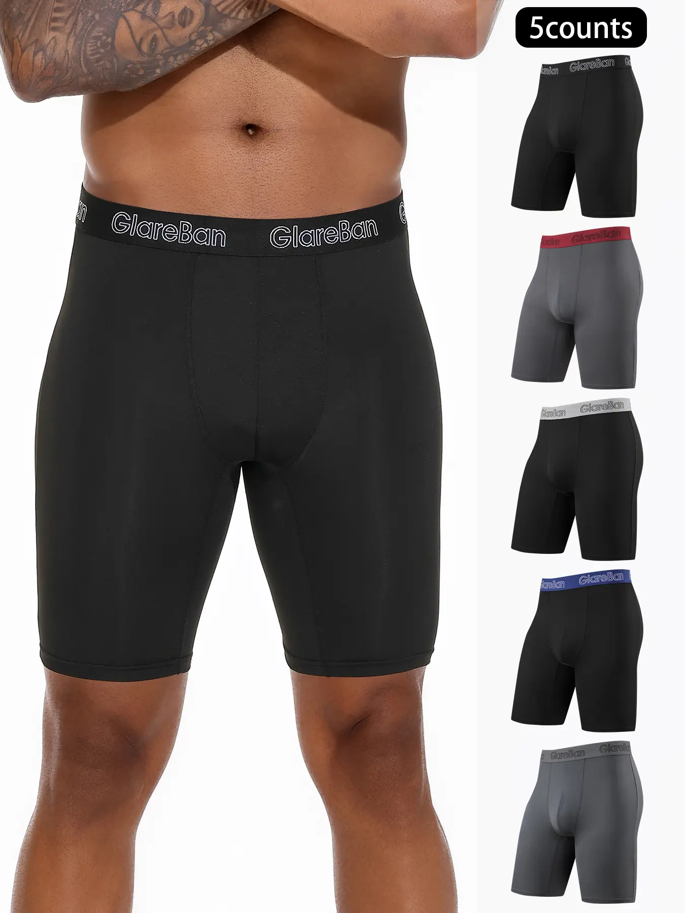 10-Pack Men's Long-Leg Quick-Dry Sports Boxer Briefs – Soft Stretchy Gym Workout Underwear