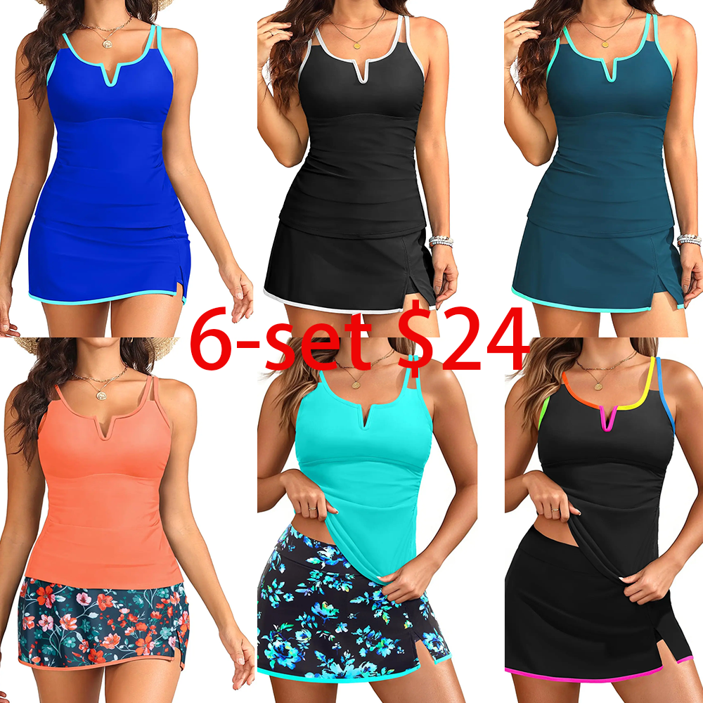 Women's Tankini Swimsuits with Skirt – Two Piece Bathing Suits with Pockets Tummy Control V-Wire Vacation Swimwear