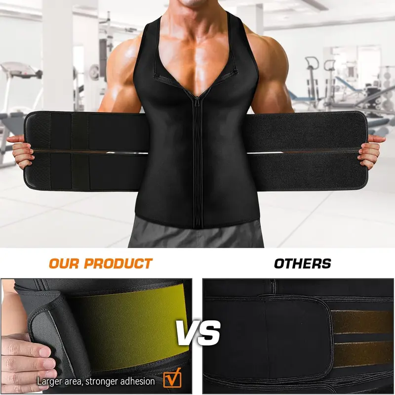 Sauna Vest, Double Belt Sauna Vest Waist Trainer, Men Body Shaping Waist Trainer Gym Fitness Breathable Sweat Abdominal Shaping Tank Top Muscle Sports Compression Workout Apparel