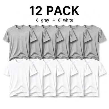 Unisex 12-Pack Cotton Blend Crew Neck T-Shirts – Loose-Fit Baggy Short Sleeve Basic Tees