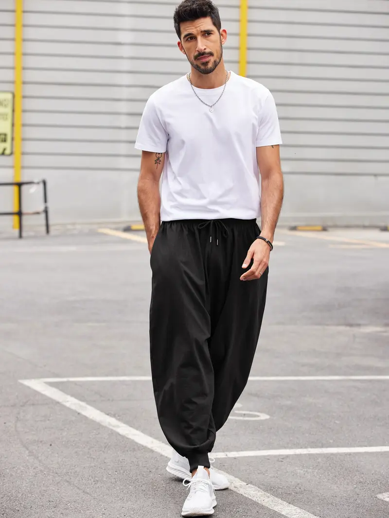 Men's 4-Pack Linen Harem Pants – Baggy Boho Yoga Drop Crotch Casual Trousers