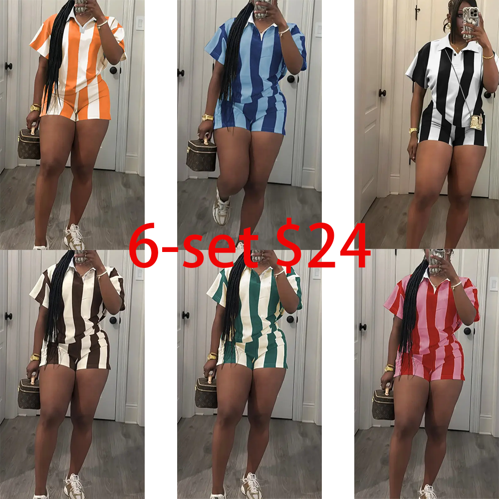 Women's 2026 Spring Two Piece Set Striped Short Sleeve Top & Drawstring Shorts Casual Outfit for Comfort