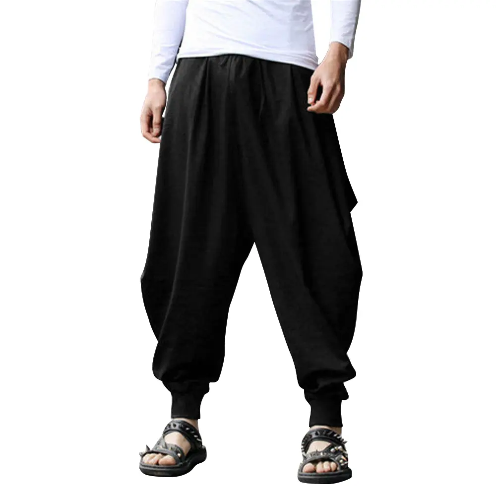 Men's 4-Pack Linen Harem Pants – Baggy Boho Yoga Drop Crotch Casual Trousers