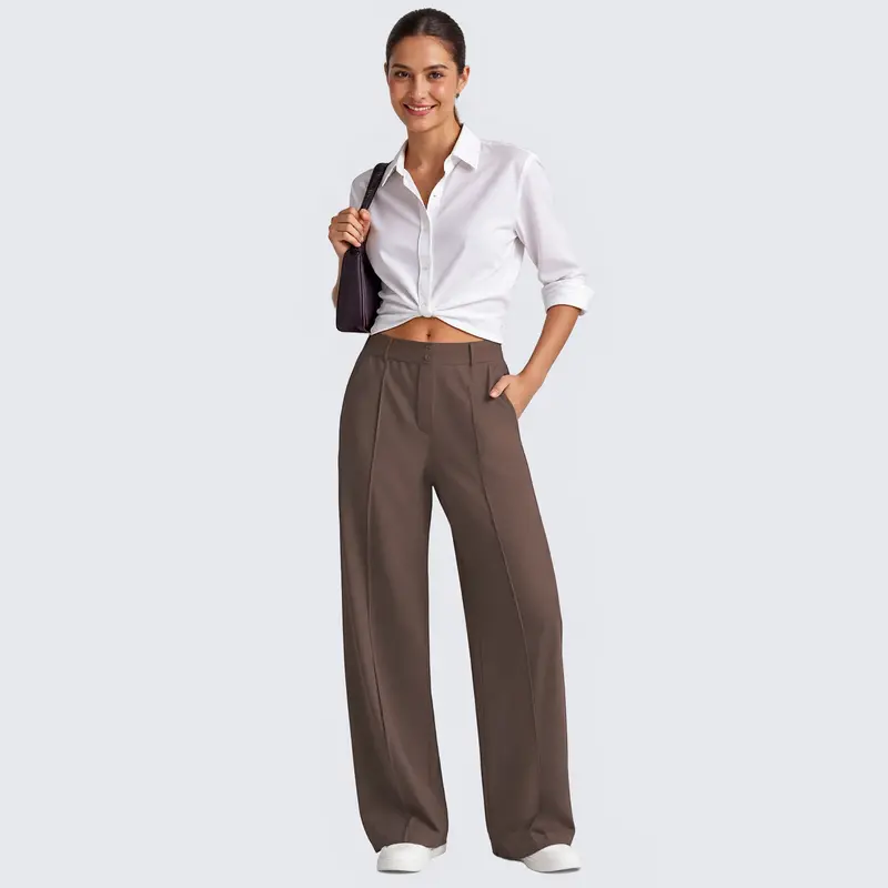 Women's 6-Pack Stretch Dress Pants – High-Rise Straight Leg Lounge Trousers with Pockets