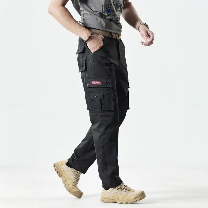 Men's Fitted Utility Khakis – Straight-Leg Solid-Color Multi-Pocket Casual Pants