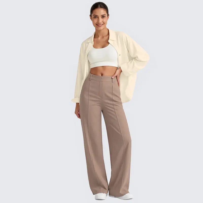 Women's 6-Pack Stretch Dress Pants – High-Rise Straight Leg Lounge Trousers with Pockets