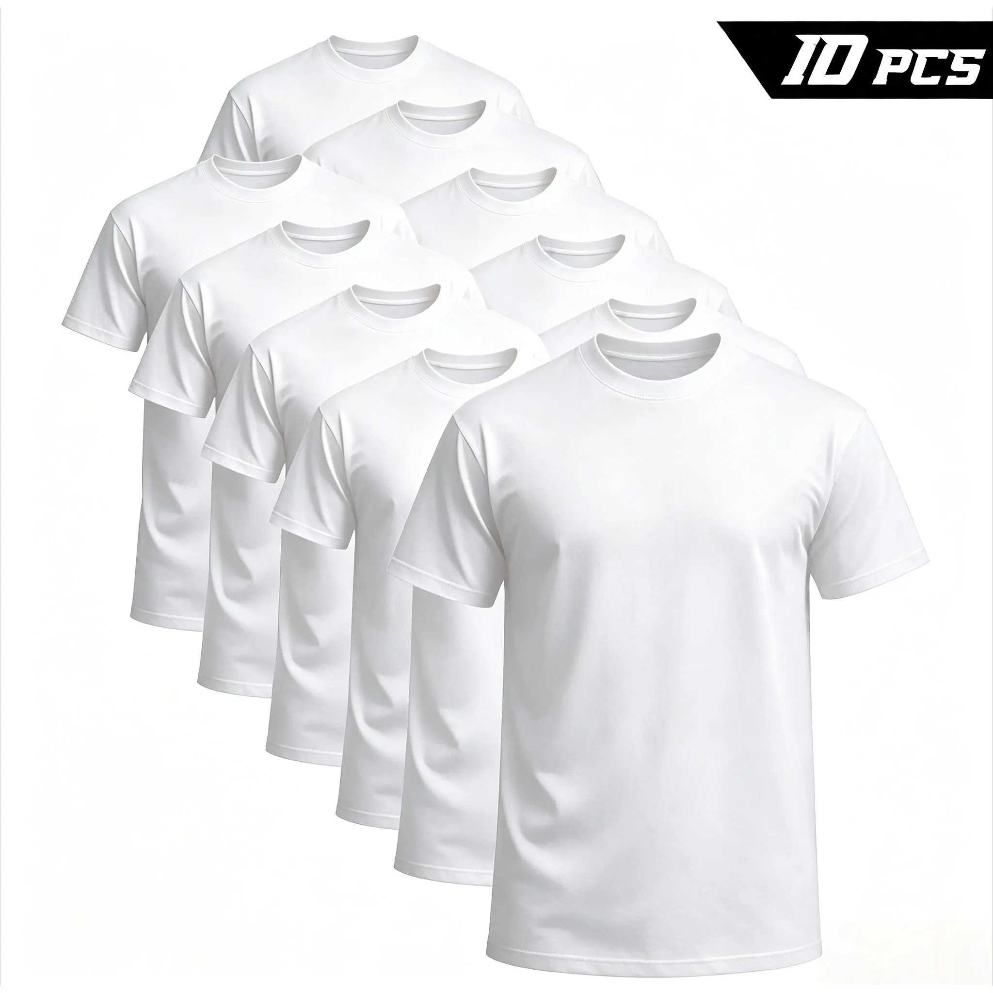 10-Pack Cotton Crew Neck Tees – Unisex White Blank T-Shirts for Custom Printing & Everyday Wear