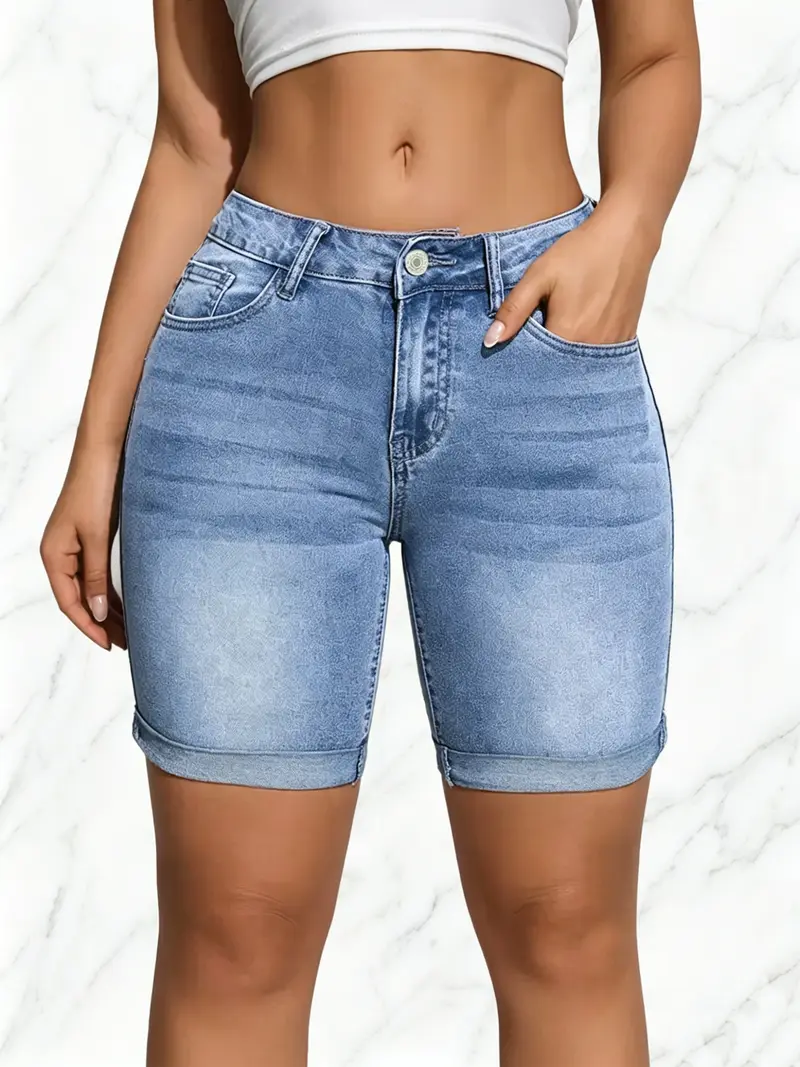 Women's 3-Pack Slim-Fit Denim Shorts – Washed Casual Summer Shorts with Pockets