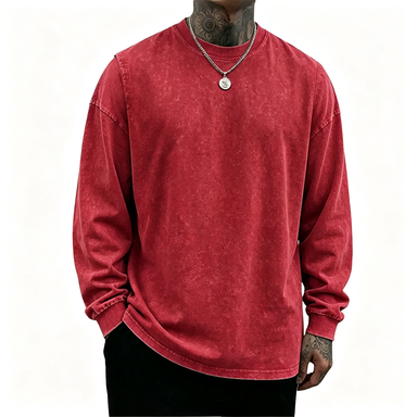 Men's 8-Pack Oversized Washed Long-Sleeve Tee – Unisex Distressed Vintage Crewneck Top