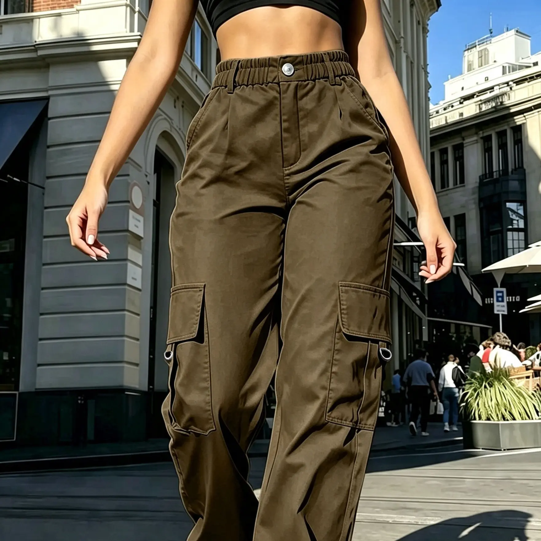 Women's High-Waisted Cargo Pants – Y2K Street Style Tactical Pants with Pockets