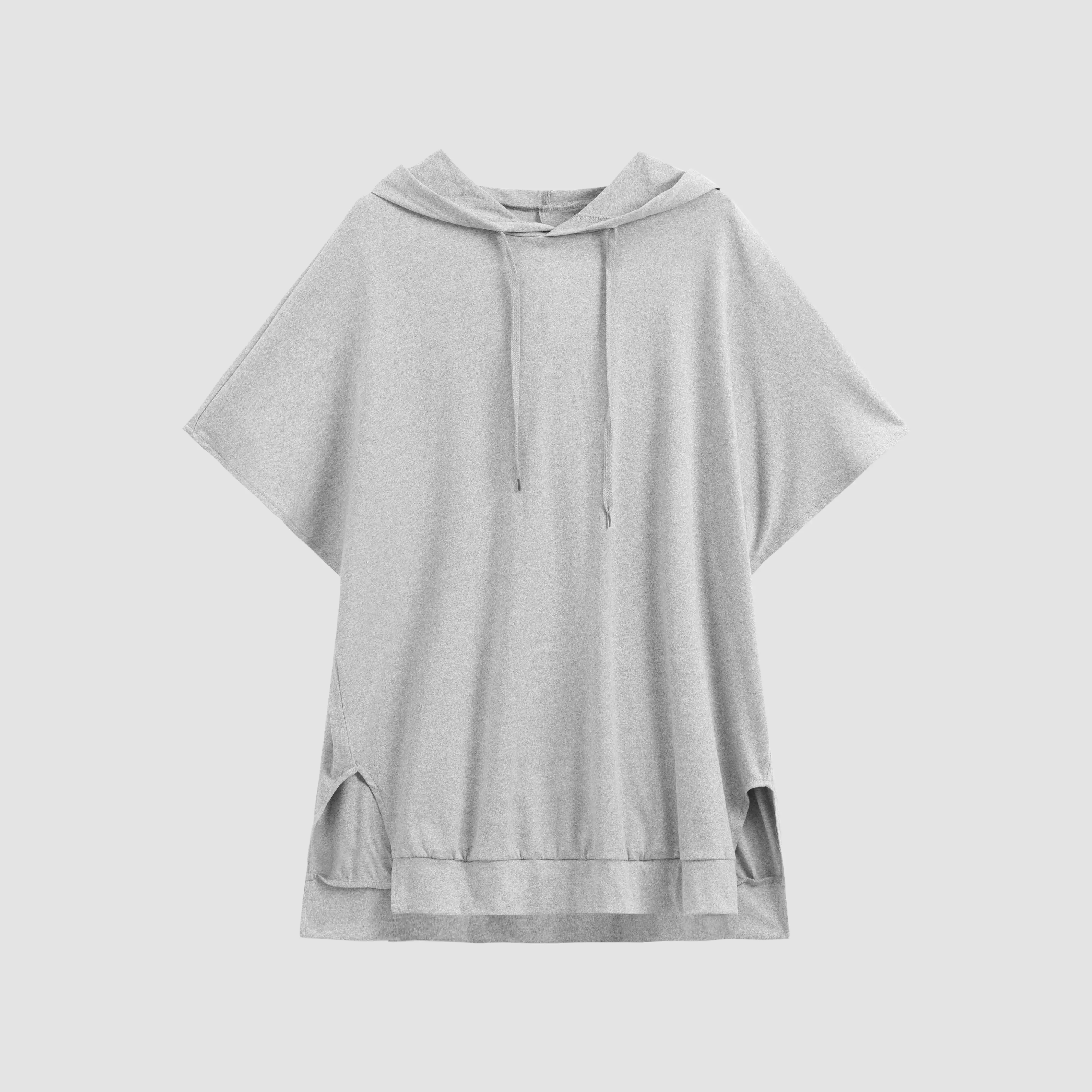 Women's Baggy Hoodie Top – Boxy Relaxed Dolman Sleeve Longline Tunic with Side Slits