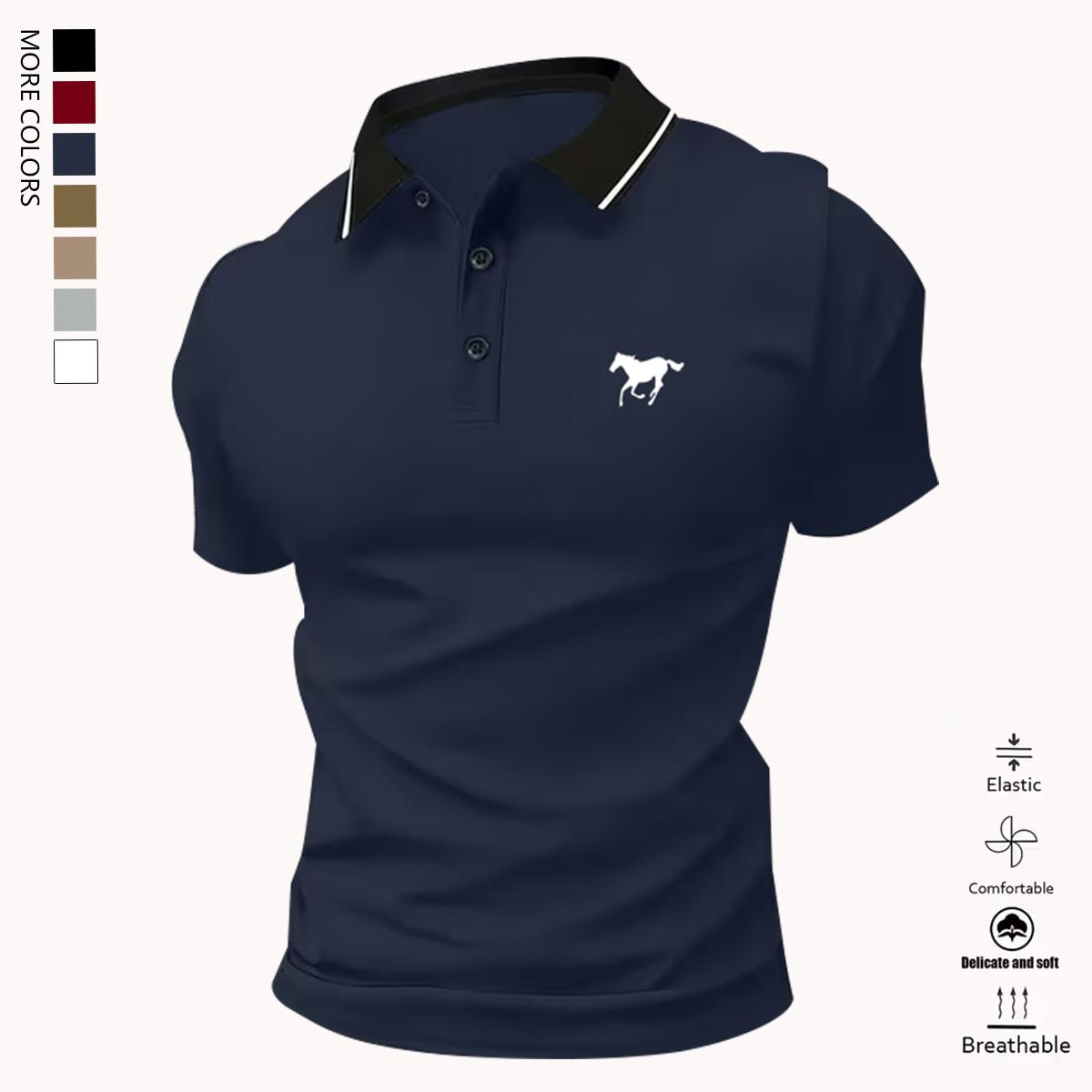 Men’s polo shirt set, casual men’s polo shirt, solid color buttoned basic style