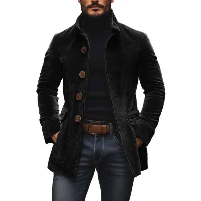 Men's Stand Collar Jacket – Solid Button Cardigan with Pockets for Spring Autumn Casual Wear