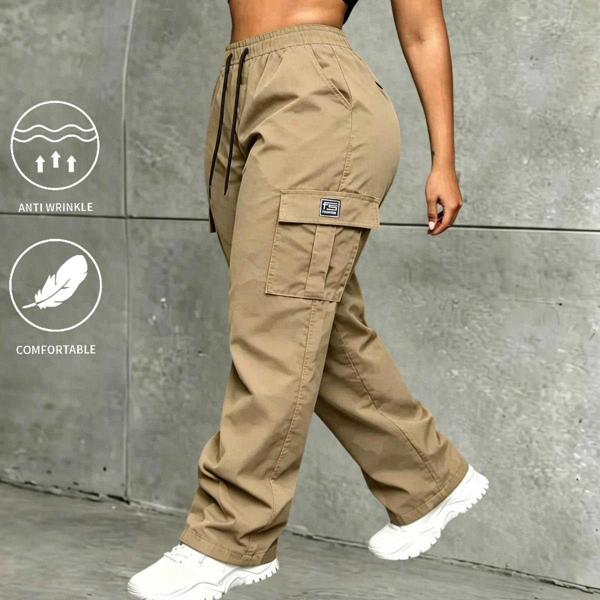 Women's 3-Pack Loose Cargo Pants – Drawstring Large Pockets Slimming Casual Athletic Trousers