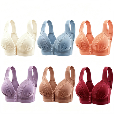 Women's 6-Pack Front Closure Push-Up Bra – Jacquard Full Coverage Unlined Seamless Underwire Bra for Daily Wear