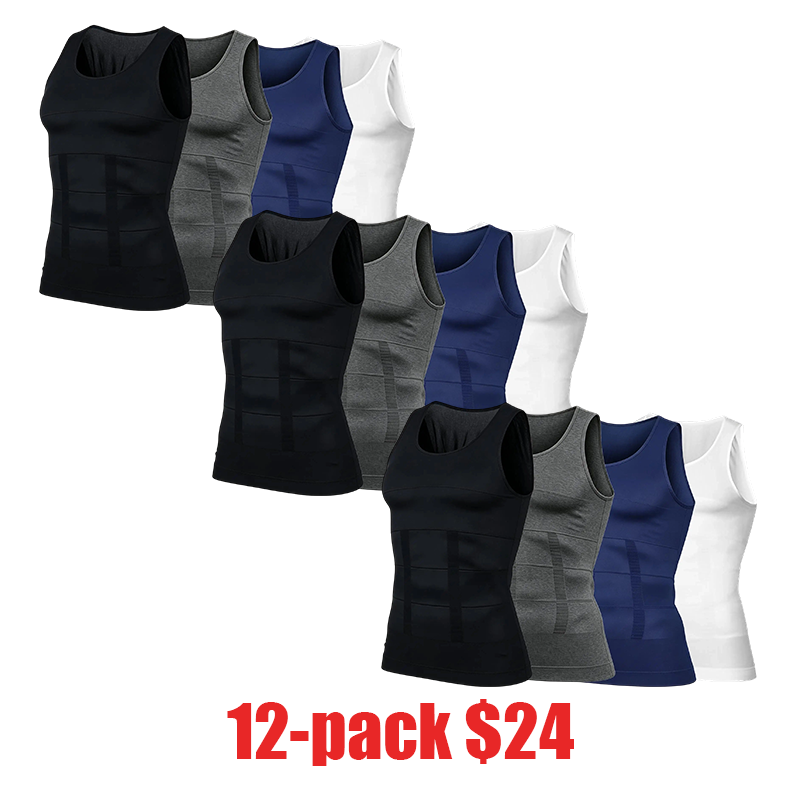 Men's Round Neck Compression Tank Top – Slimming Body Shaper Vest, Seamless Abdominal Corset Shirt for Gym Workout & Fitness