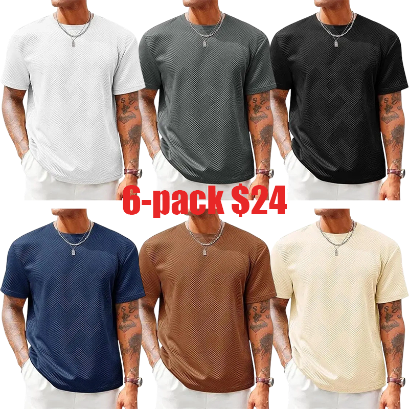 Men's Casual Short Sleeve Crewneck T-Shirt – Summer Stretchy Textured Jacquard Top, Breathable Soft Streetwear Tee
