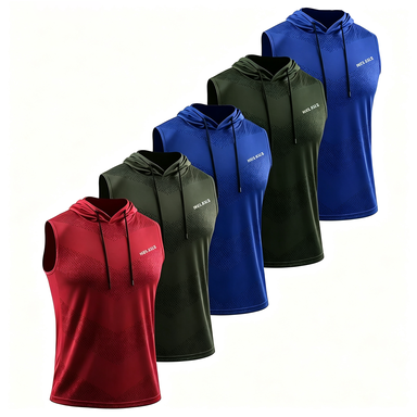 Men's 5-Pack Hooded Athletic Vest – Dry-Fit Sleeveless Workout Tank for Running & Boxing