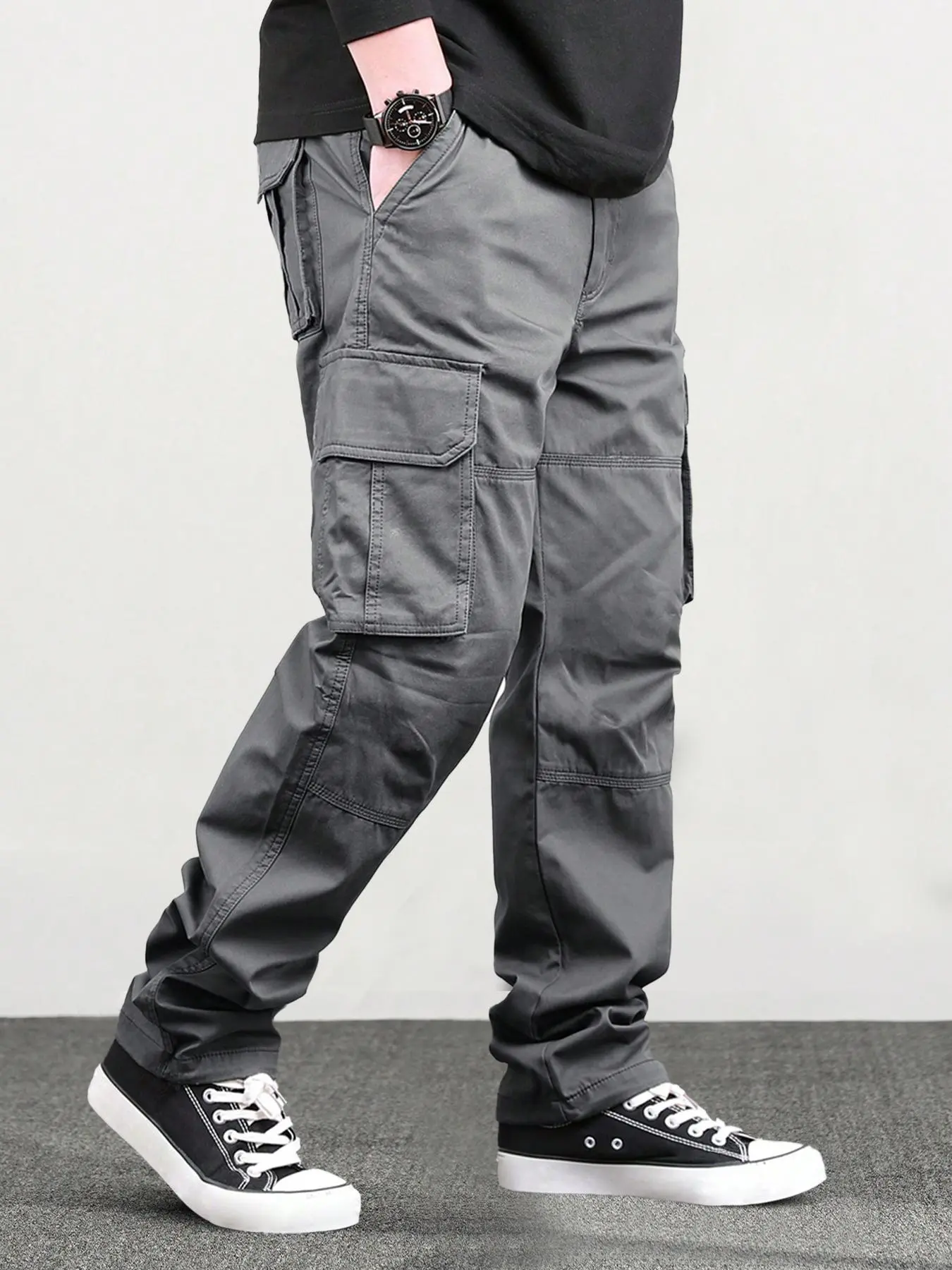 Men's 6-Pack Cargo Pants – Loose Drawstring Straight Leg Outdoor Casual Trousers