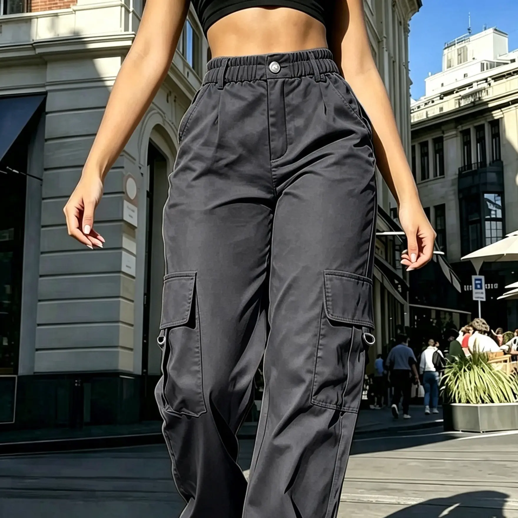 Women's High-Waisted Cargo Pants – Y2K Street Style Tactical Pants with Pockets