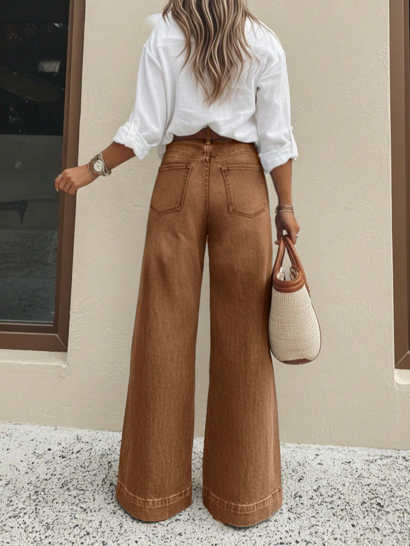 Women's Loose Straight Leg Jeans – Casual Denim Pants with Pockets