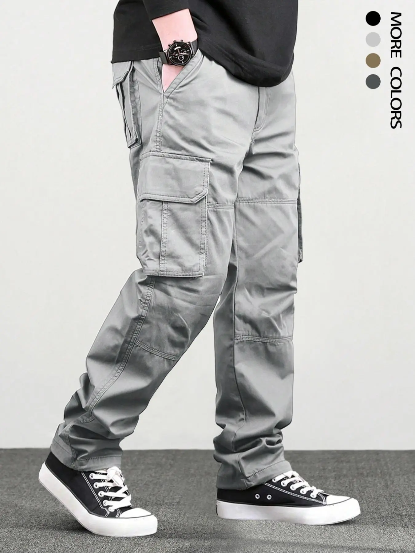 Men's 6-Pack Cargo Pants – Loose Drawstring Straight Leg Outdoor Casual Trousers