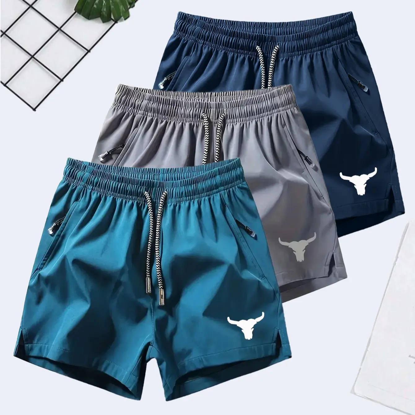 6-Pack Men's 4-Inch Above-the-Knee Cow Head Print Running Shorts – Lightweight Quick-Dry Breathable Gym Training Bottoms