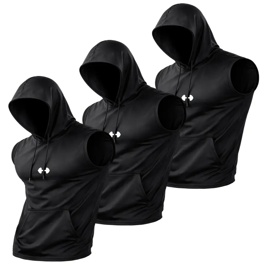 Men's 3-Pack Hooded Sleeveless Vest – Quick-Dry Cooling Workout Top for Streetwear & Running