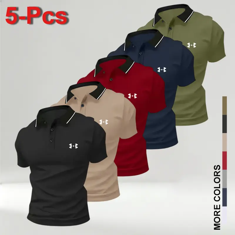 Men's 5-Pack Polo Shirts – Breathable Comfortable Casual Tops in Multiple Colors