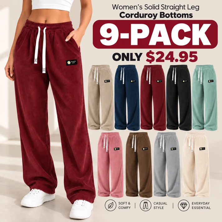 【LAST DAY SALE】Women's Solid Straight Leg Corduroy Bottoms-100% Cotton